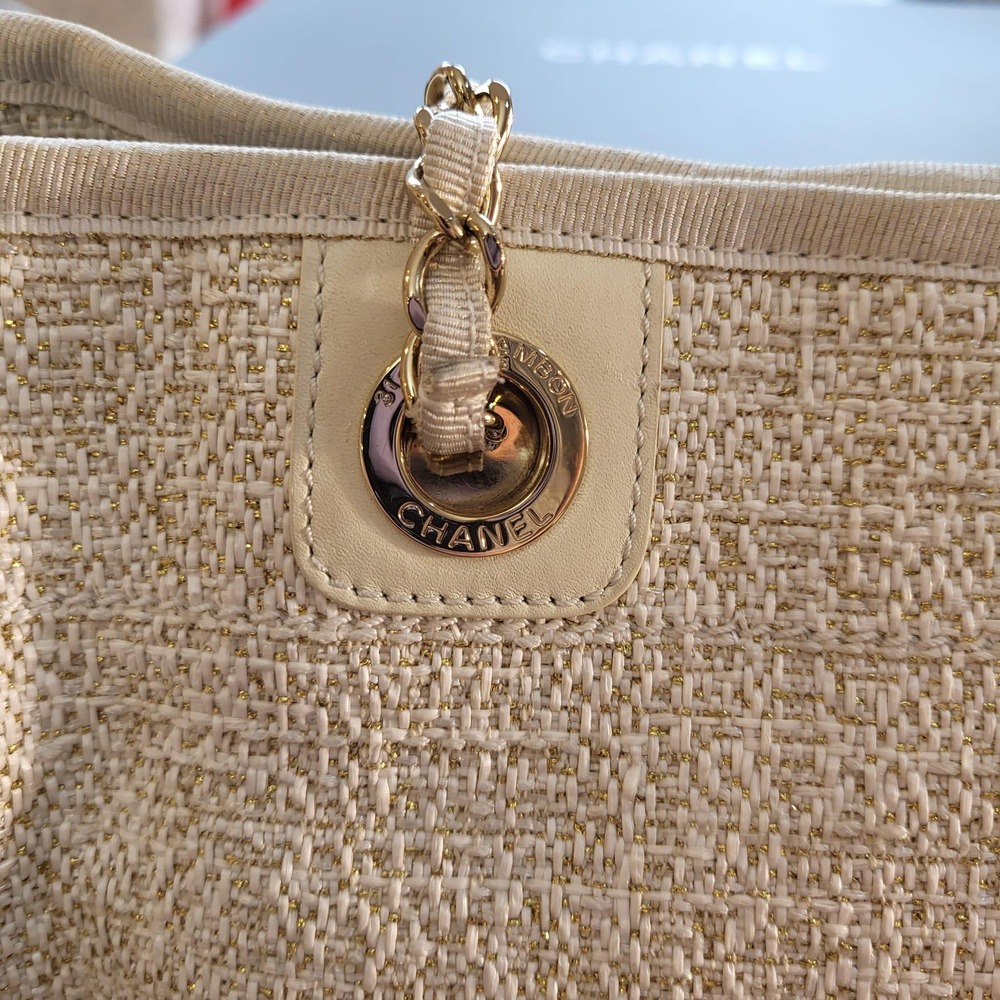 Chanel Lurex Boucle Small Deauville Tote Bag Ivory Gold 31 Rue Cambon 27202807 - Picture 15 of 16